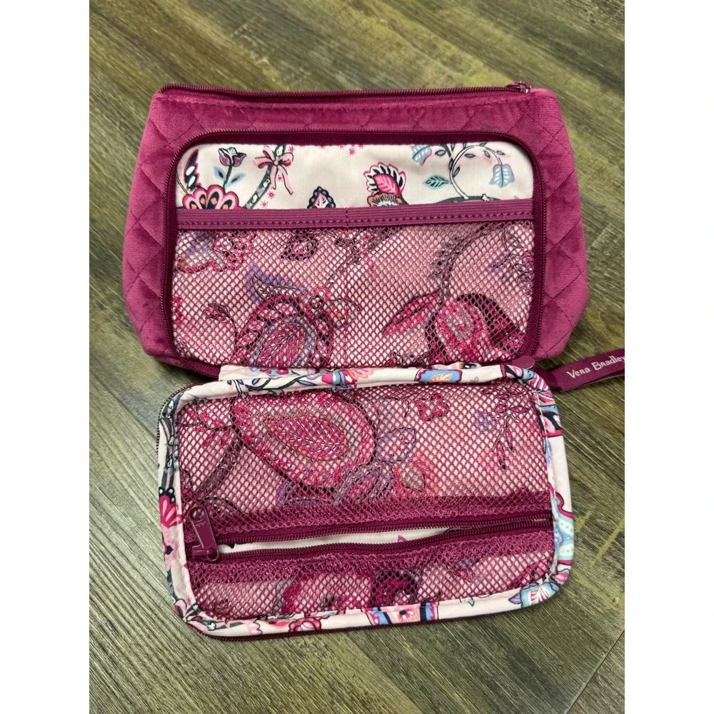 Vera Bradley Quilted Velvet Cosmetic Bag Magenta Pink Travel Makeup Organizer